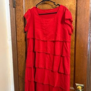 Elegant Layered Red Midi Dress